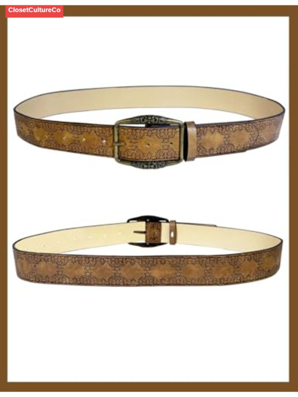 Western Belt Floral Embossed Faux Leather Pin Buckle Adjustable Jeans - Picture 6 of 6